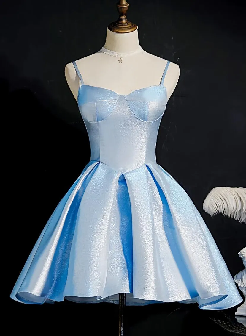 Light Blue Satin Sweetheart Homecoming Dress, Blue Short Prom Dress, Party Dress