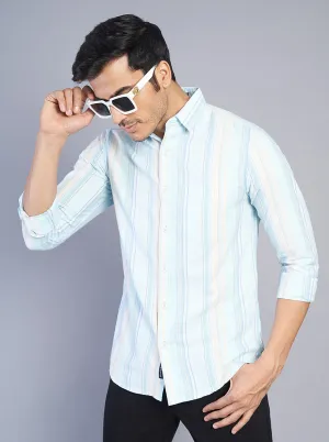 Light Blue Striped Slim Fit Casual Shirt | JadeBlue