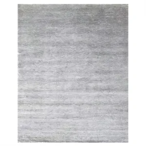 Light Blue Transitional Solid Silk Wool Blend Rug - 8' x 10'