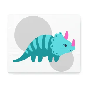 Light Blue Triceratops Dinosaur Stretched Canvas