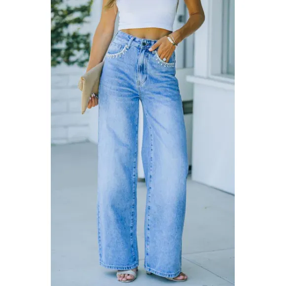 Light Blue Washed Wide Leg Jeans MN16