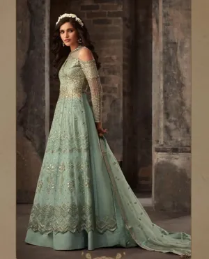 Light Blue Wedding Anarkali Lehenga/Pants Suit