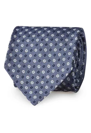 LIGHT BLUE, WHITE & BLUE FLORAL JACQUARD HAND MADE SILK TIE