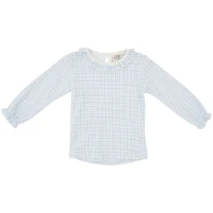 Light Blue Windowpane Ruffle Blouse