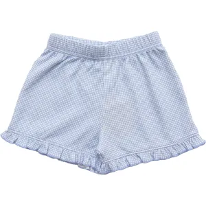 Light Blue Windowpane Ruffle Shorts