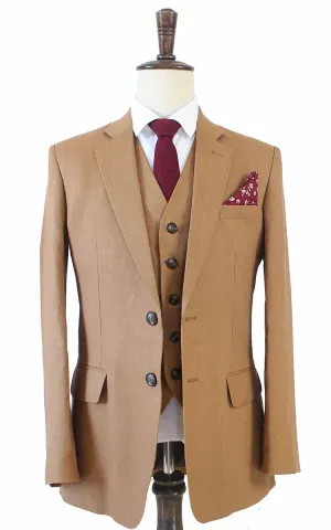 LIGHT BROWN 3 PIECE LINEN SUIT