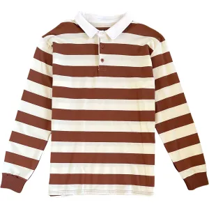 Light Brown And Soft White Striped Mens Long Sleeve Rugby Shirt