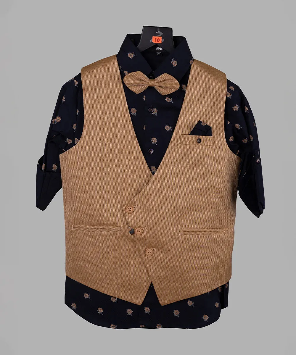 Light Brown Colored Waist Coat Set with Matching Shirt and Pant