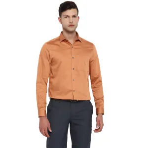 Light Brown Cotton Self Design Slim Fit Shirts