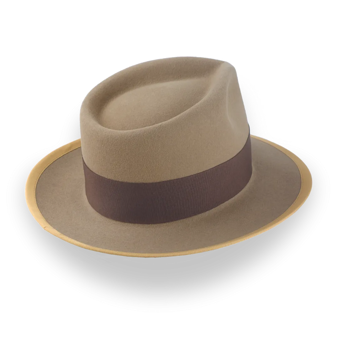 Light Camel Teardrop Mens Fedora with Double-Bow Hatband | The Stentor