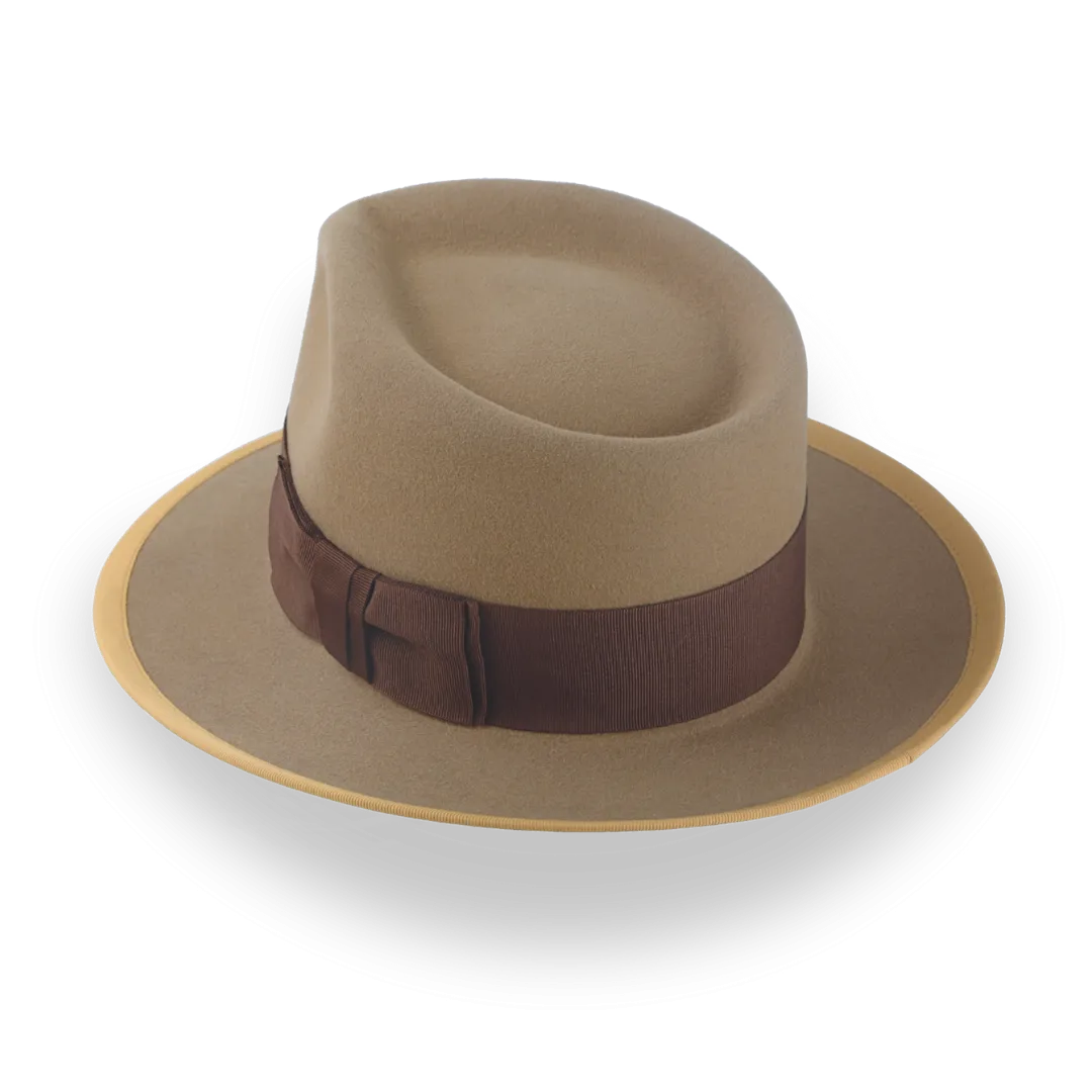 Light Camel Teardrop Mens Fedora with Double-Bow Hatband | The Stentor