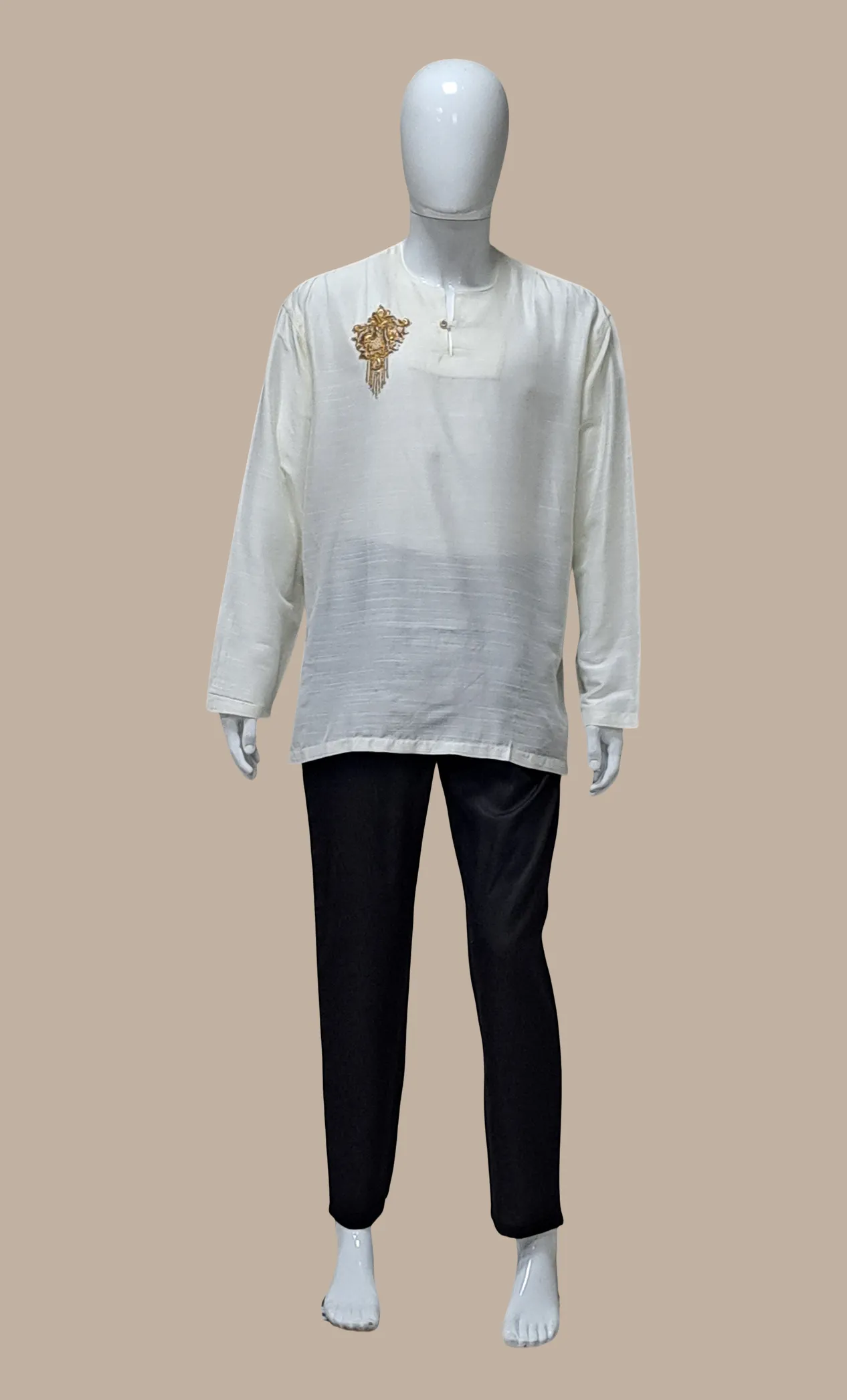 Light Cream Embroidered Kurta Top