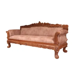 Light finish Royal Carved Teak wood 3 Seater Sofa