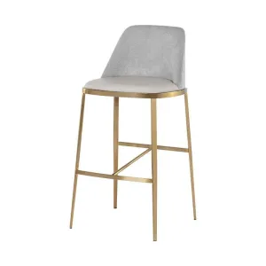 Light Gray Faux Leather & Grey Fabric Bar Stool Brushed Gold Legs