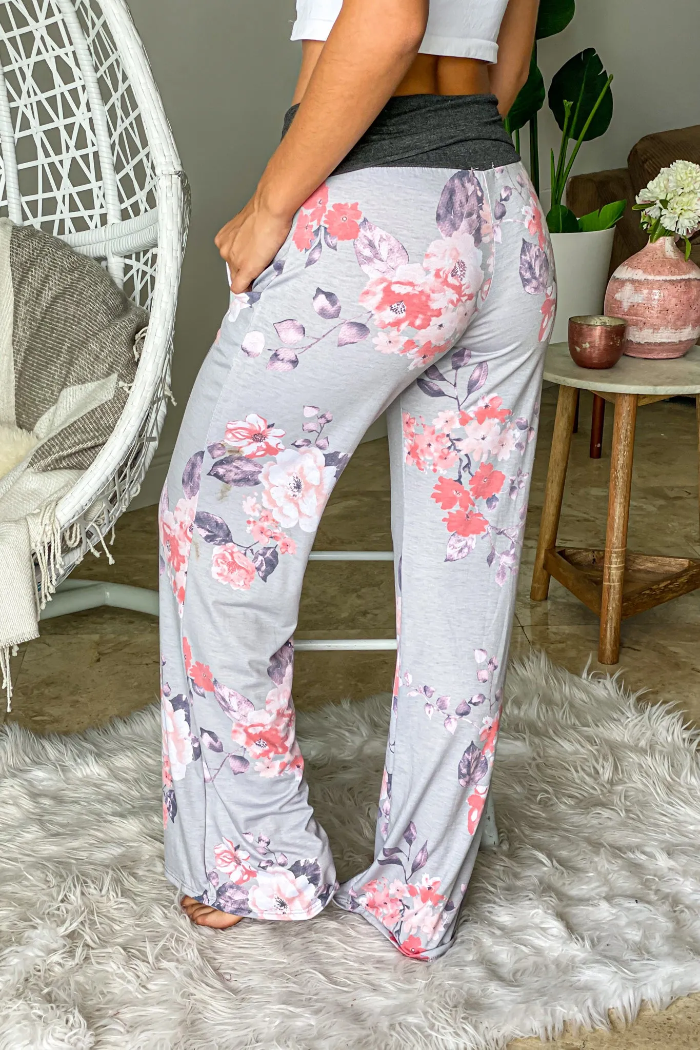 Light Gray Floral Lounge Pants