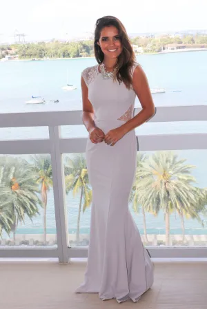 Light Gray Maxi Dress with Lace Cut Outs