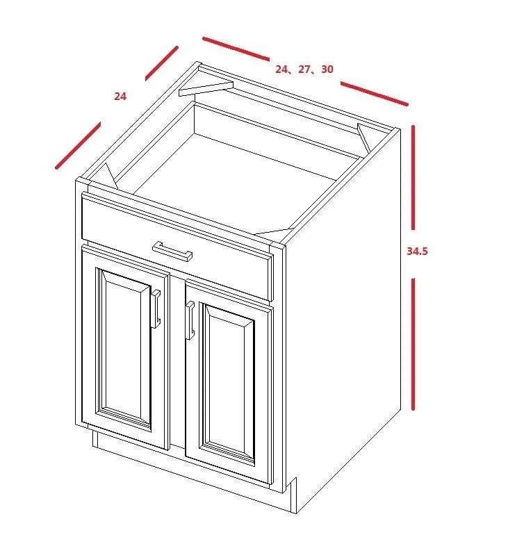 Light Gray Shaker Base Cabinet - Two Doors 24", 27", 30", 33", 36"