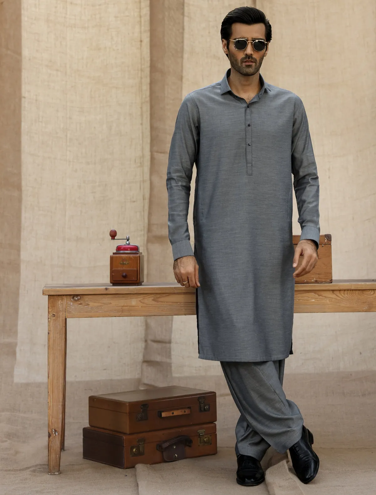 LIGHT GRAY TWO TONE PREMIUM KAMEEZ SHALWAR