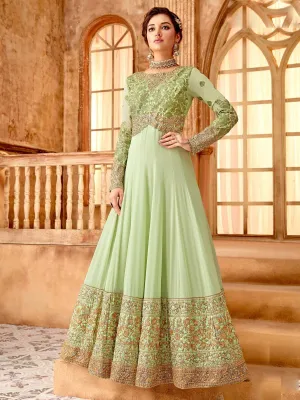 Light Green And Gold Ethnic Style Flared Anarkali Suit