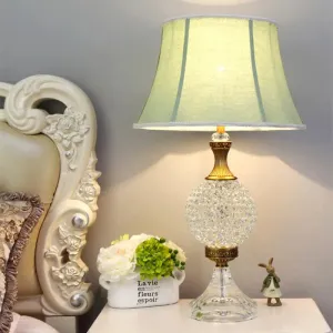 Light Green Crystal Table Lamp with Globe Shape and LED Bulb - Traditional Nightstand Light