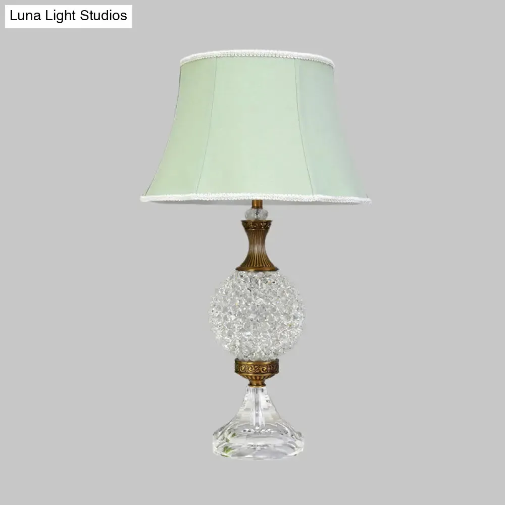 Light Green Crystal Table Lamp with Globe Shape and LED Bulb - Traditional Nightstand Light