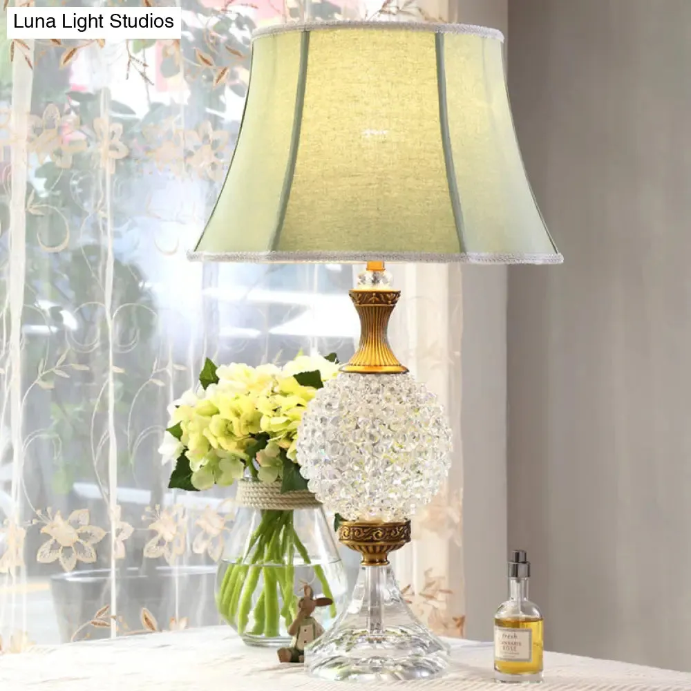 Light Green Crystal Table Lamp with Globe Shape and LED Bulb - Traditional Nightstand Light