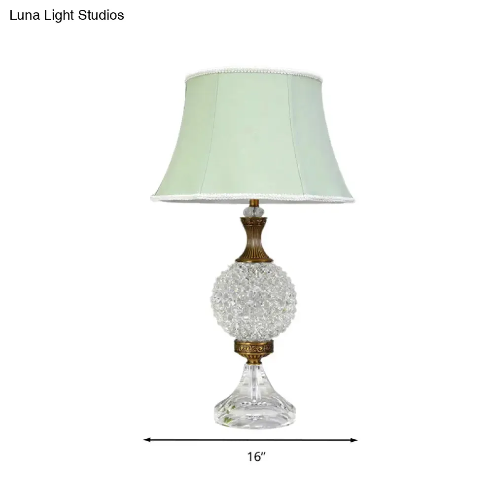 Light Green Crystal Table Lamp with Globe Shape and LED Bulb - Traditional Nightstand Light