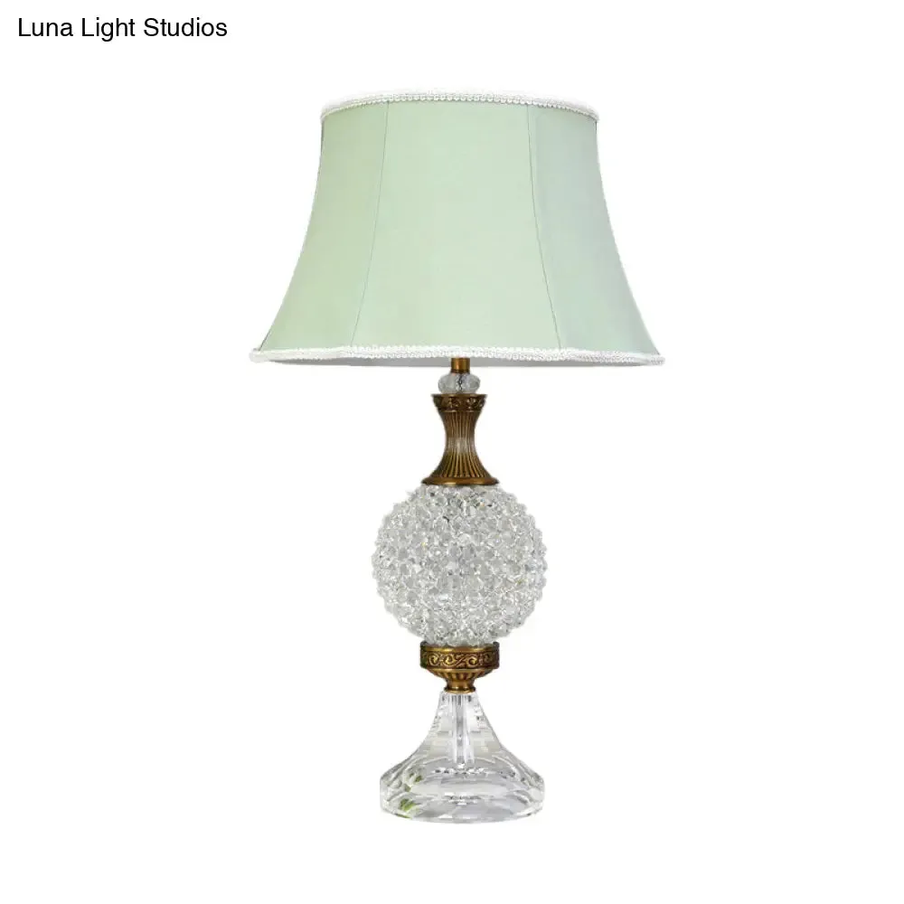 Light Green Crystal Table Lamp with Globe Shape and LED Bulb - Traditional Nightstand Light