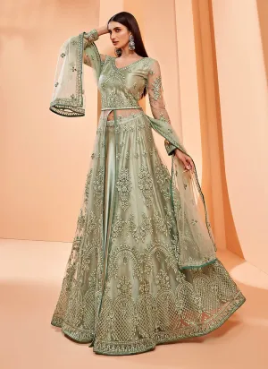 Light Green Designer Embroidered Slit Style Anarkali