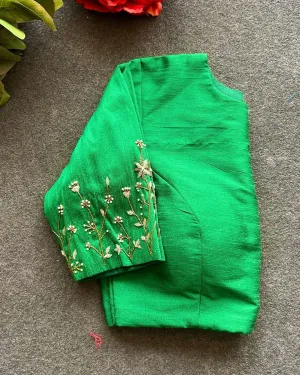 Light Green Elzara Silk Blouse with Beautiful Handwork on Sleeves