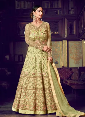 Light Green Embroidered Anarkali Lehenga Suit