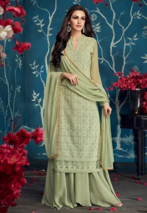 Light Green Embroidered Palazzo Pant Suit