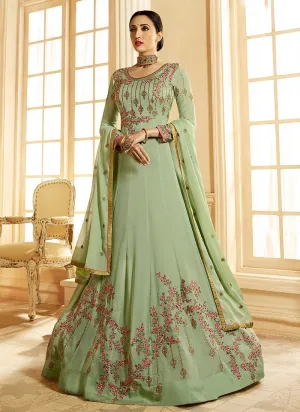 Light Green Ethnic Multi Embroidered Flared Anarkali Suit