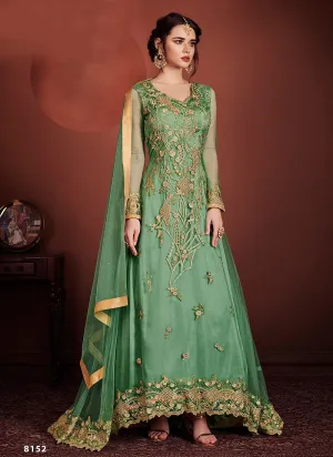 Light Green Fully Embroidered Anarkali Suit