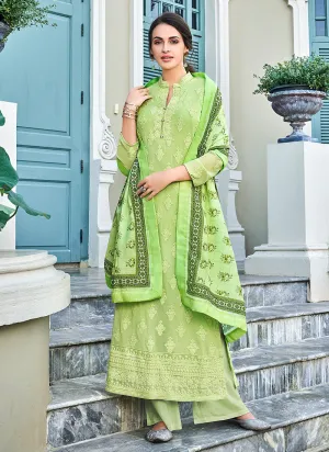 Light Green Lucknowi Embroidered Pants Suit