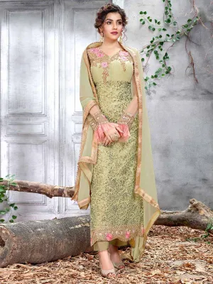 Light Green Multi Embroidered Designer Pakistani Pant Suit