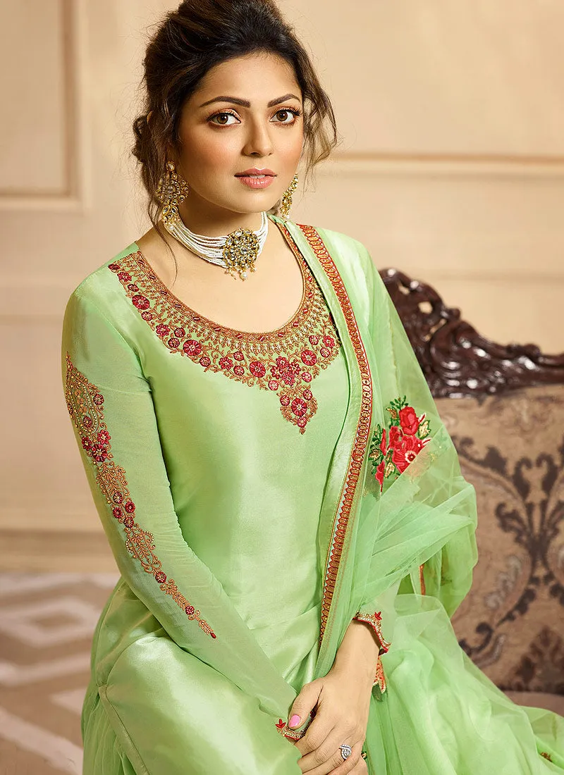 Light Green Multi Embroidered Indian Gharara/Churidar Suit