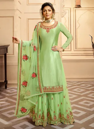 Light Green Multi Embroidered Indian Gharara/Churidar Suit