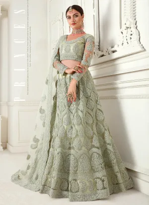 Light Green Pearl Embroidered Wedding Lehenga Choli