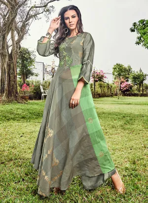 Light Green Printed And Embroidered Kurti