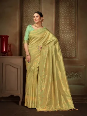 Light Green Saree in Pure Kanjeevaram Silk