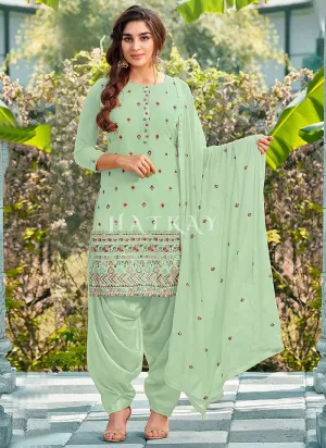 Light Green Sequence Embroidered Patiala Suit