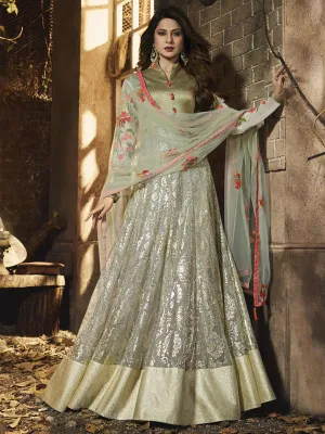 Light Green Traditional Multi Embroidered Anarkali Gown