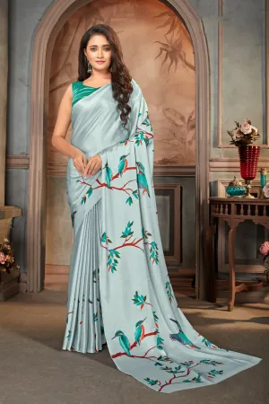 Light Grey color Satin digital print Saree