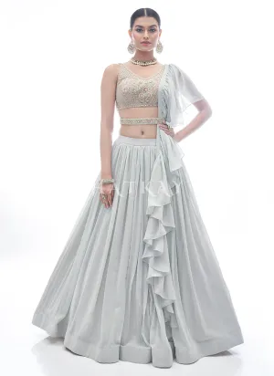 Light Grey Embroidered Festive Lehenga Choli