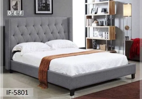 Light Grey Fabric Nailhead Bed