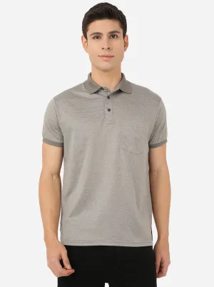 Light Grey Printed Slim Fit Polo T-Shirt | JadeBlue