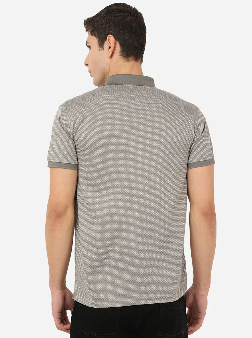 Light Grey Printed Slim Fit Polo T-Shirt | JadeBlue