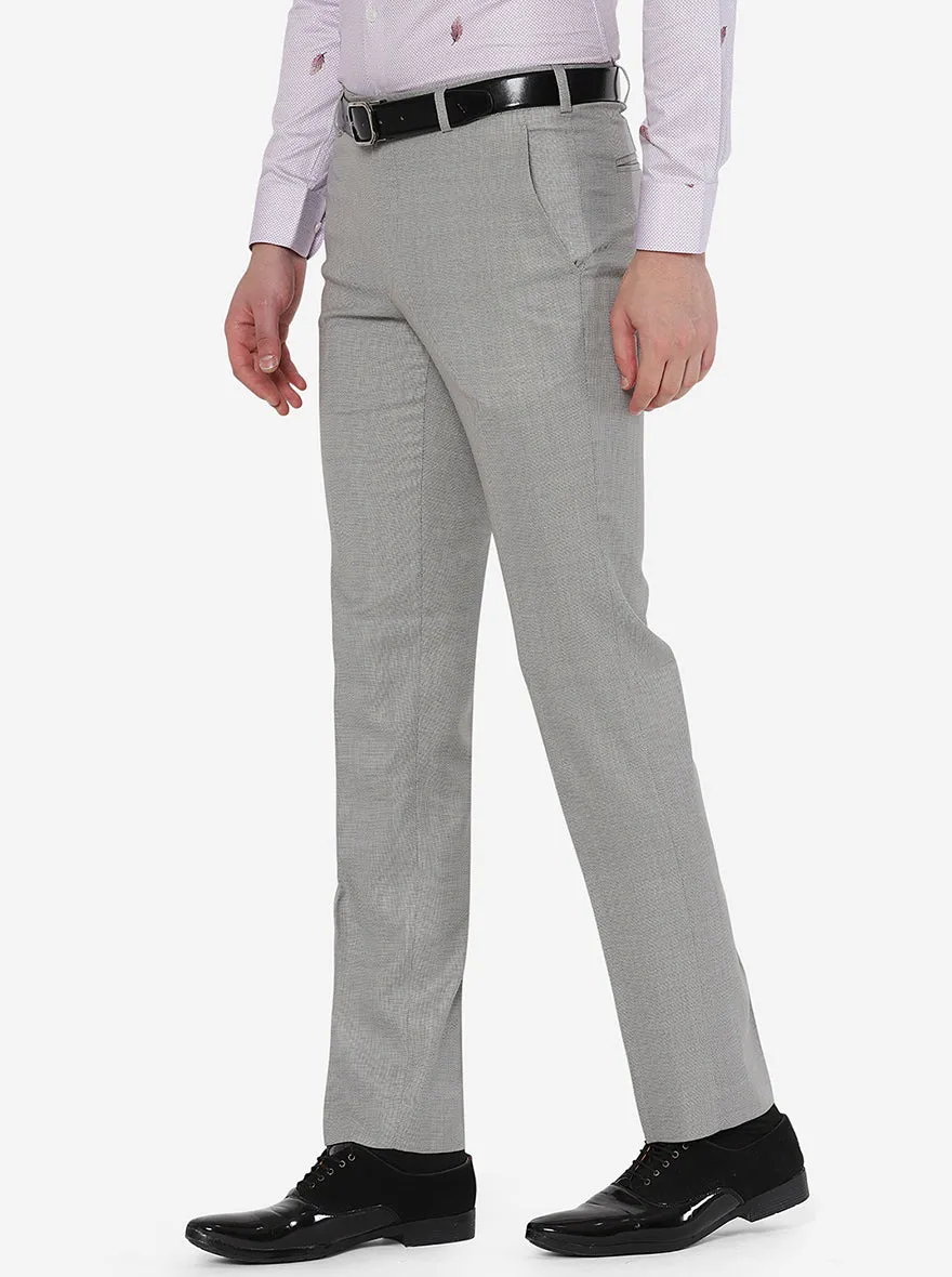 Light Grey Solid Slim Fit Formal Trouser | JadeBlue