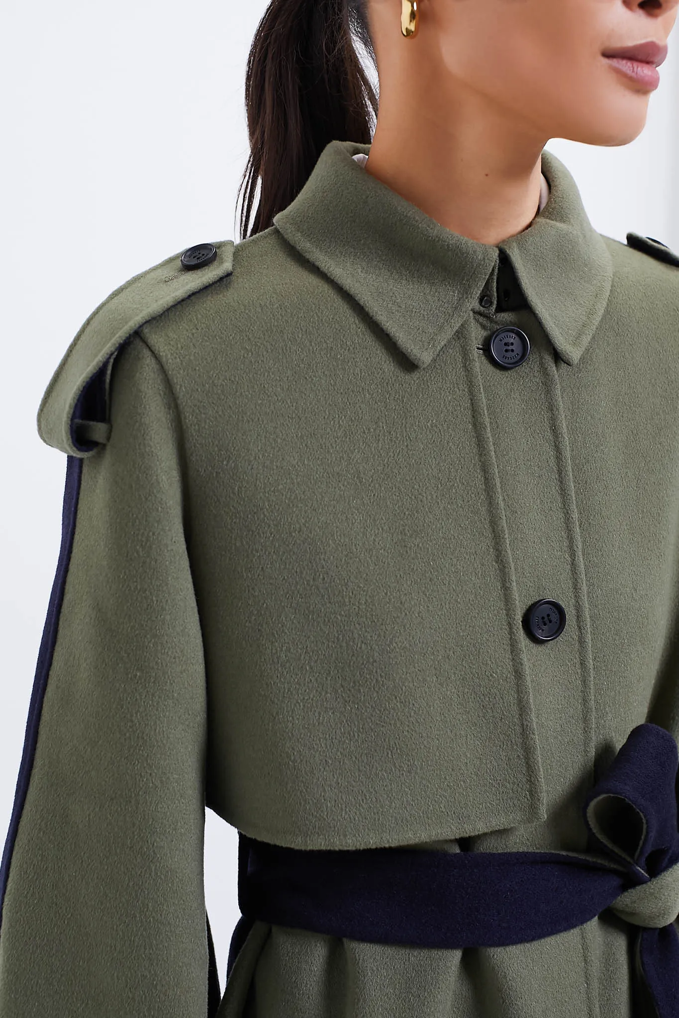 Light Military & Navy Ceyla Double Face Wool Coat